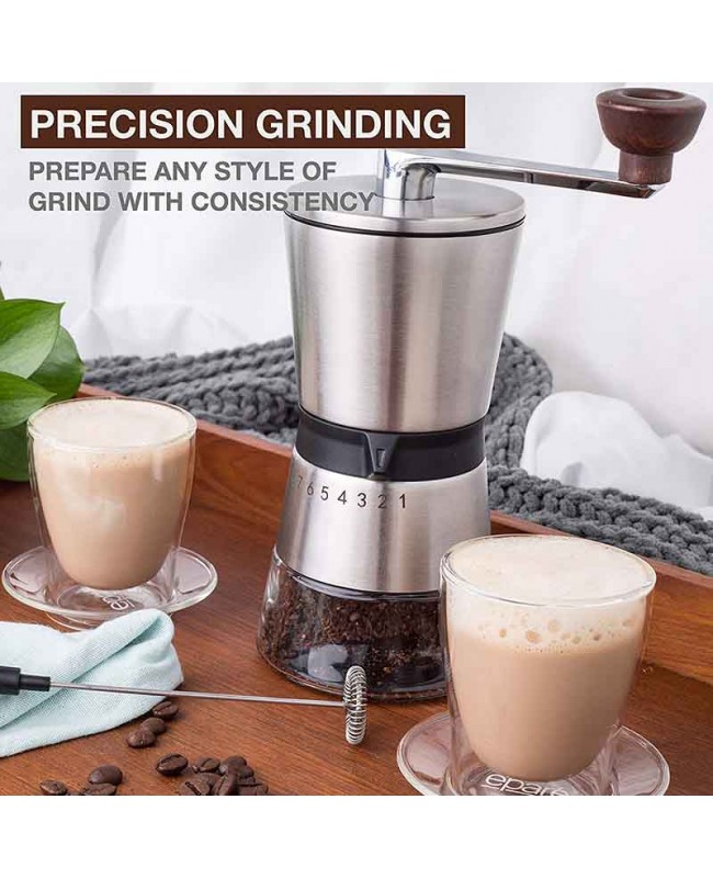 Coffeesmaster Manual Coffee Grinder – Conical Ceramic Burr – Portable Hand Crank Mill