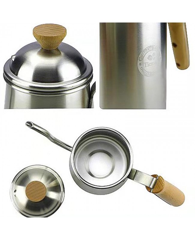 TiAmo Stainless Steel Coffee Pot W/ Wooden Handle 0.7l