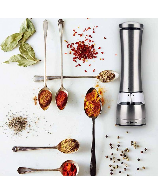 Electric Salt/ Pepper Grinder Set2 - Battery Operated Stainless Steel Mill with Light