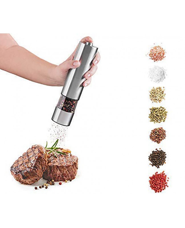 Electric Salt and Pepper Grinder Set - Battery Operated Stainless Steel Mill with Light (Pack2)