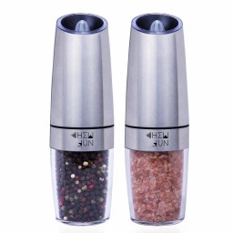 Gravity Electric Salt/Pepper Silver Grinder - Automatic Battery Powered - LED Light