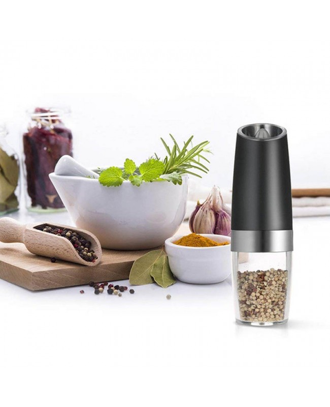 Gravity Electric Salt and Pepper Grinder - Automatic Battery Powered - Adjustable - Blue LED Light