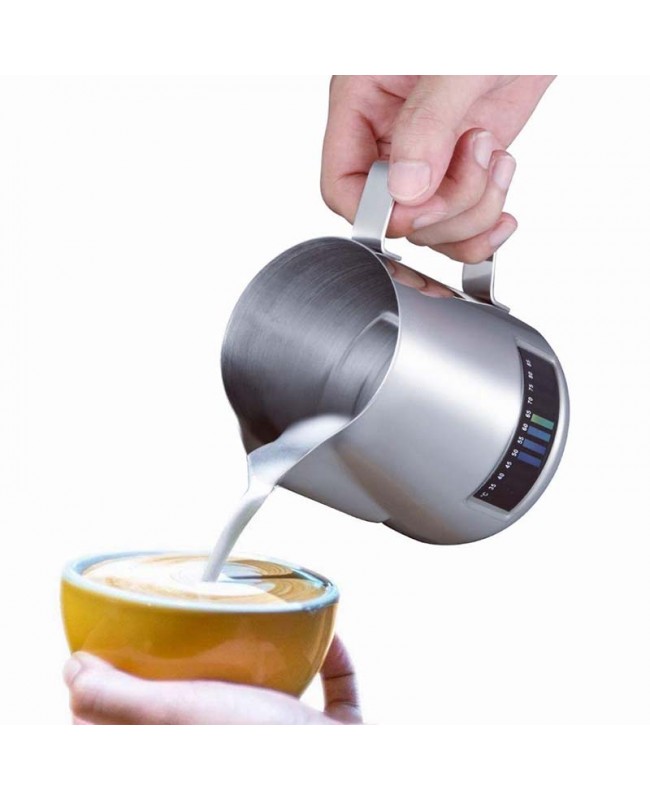 Coffeesmaster Milk Frothing Pitcher - Stainless Steel Creamer Jug- With Integrated Thermometer