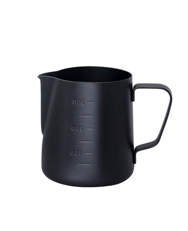 Coffeesmaster Teflon Milk Frothing Pitcher Jug - Black - with Measurements