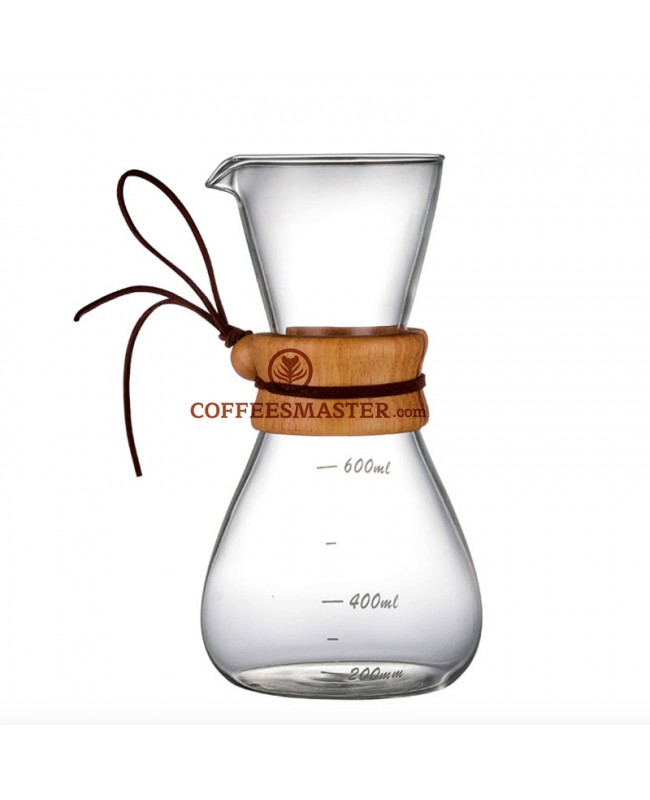 Coffeesmaster 20 Ounce Three Cup Pour over Glass Coffeemaker - Non-porous Borosilicate Glass