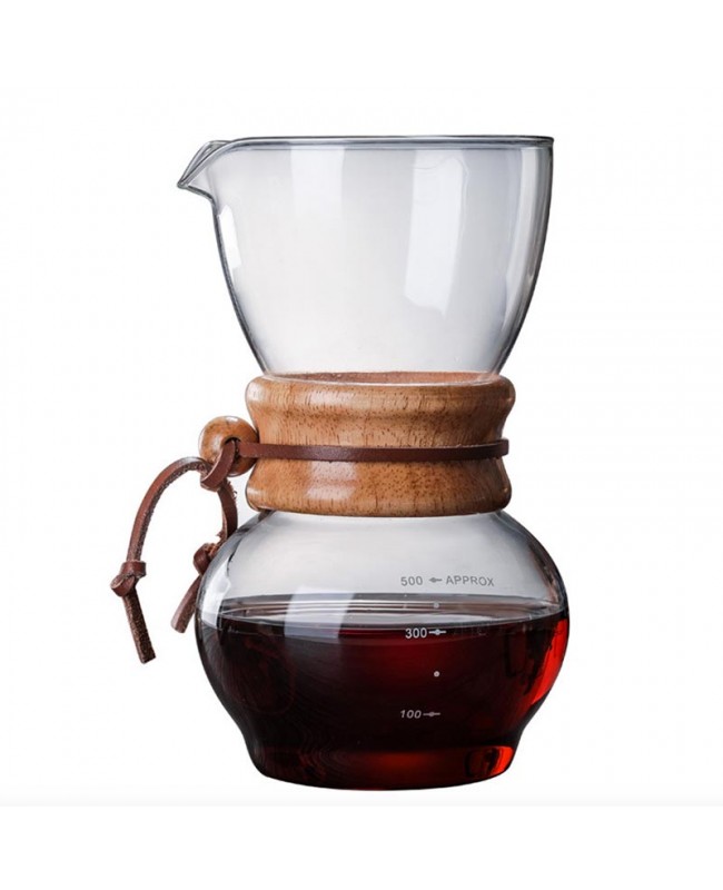 Coffeesmaster Woodneck Coffee Dripper 480ml - Pour Over Glass Coffeemaker