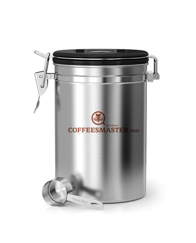 Blusea Coffee Container Stainless Steel Coffee Bean Storage with co2 Valve and Scoop 800ml 